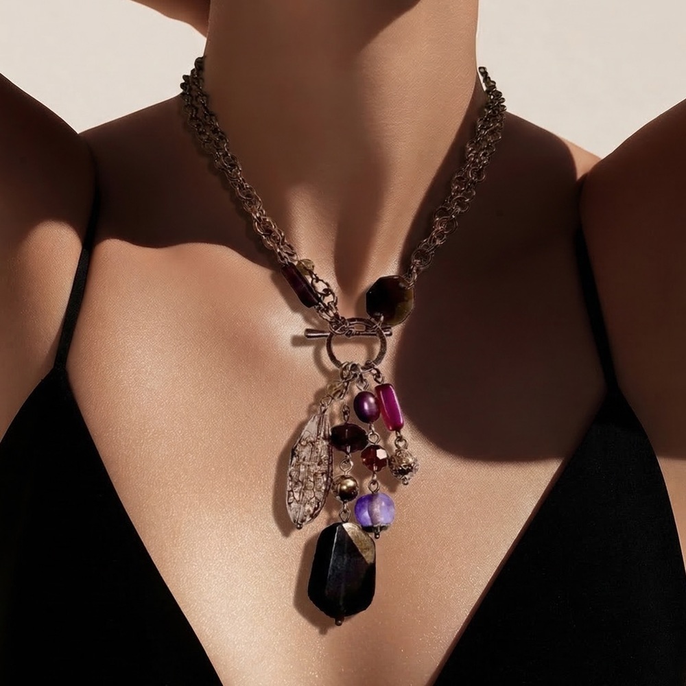 Lia Sophia Purple and Silver Charm Necklace
